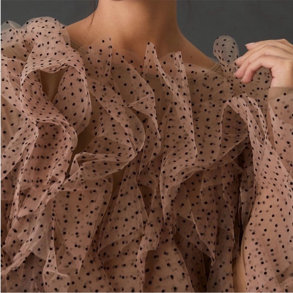 🖤 Anthropologie Dolan Left Coast Mesh Ruffle Top Polka Dot Pin Up blouse Large - Picture 3 of 11